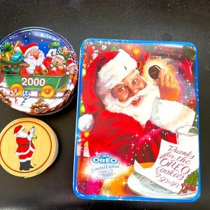 2000 millennial cookie tins. Oreo Cookie & Santa Happy Express.Bonus wooden box.